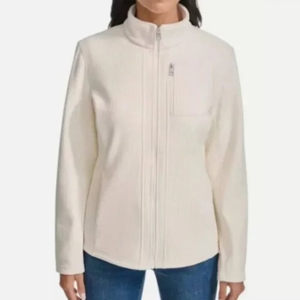 NWT Andrew Marc Womens S White Full-Zip Ribbed Jacket Polyester Spandex